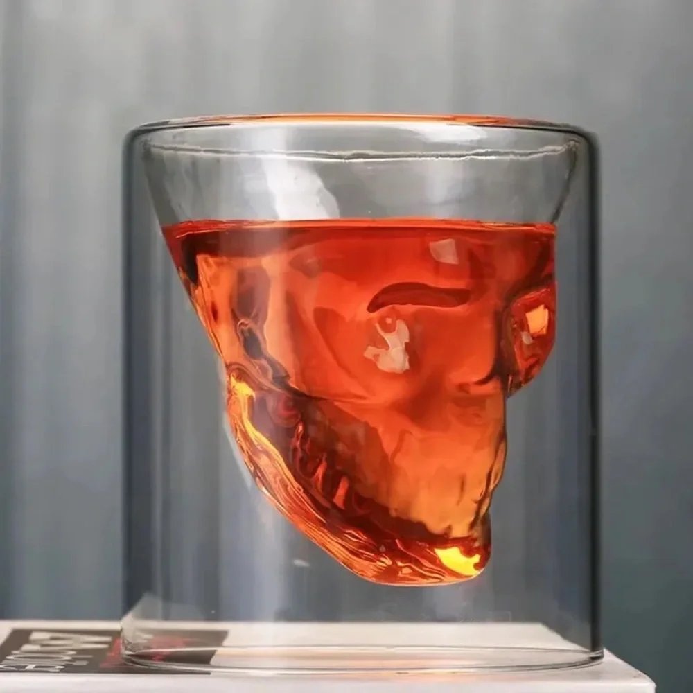 Double-layered Transparent Skull Head Crystal Glass Cup for Home Bar Club Shot